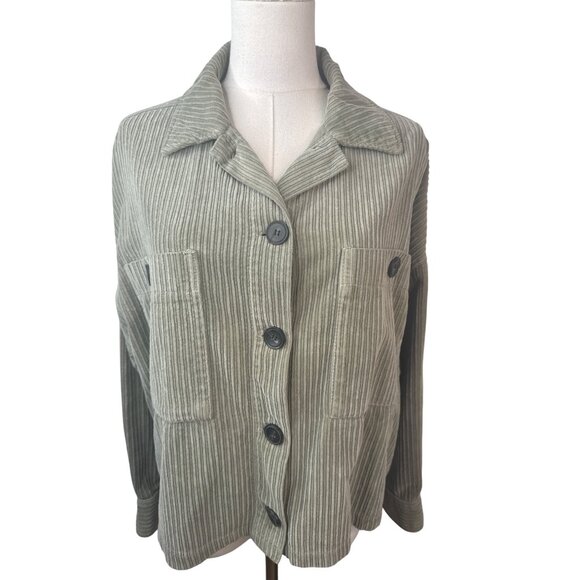 ZARA Light Olive Green Corduroy Medium Button-Up Jacket Drop Sleeve - Picture 8 of 13